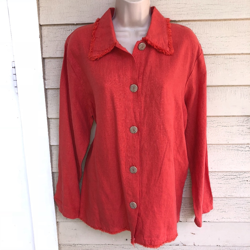 RUSS BERENS hand colored orange shirt/fringed hem